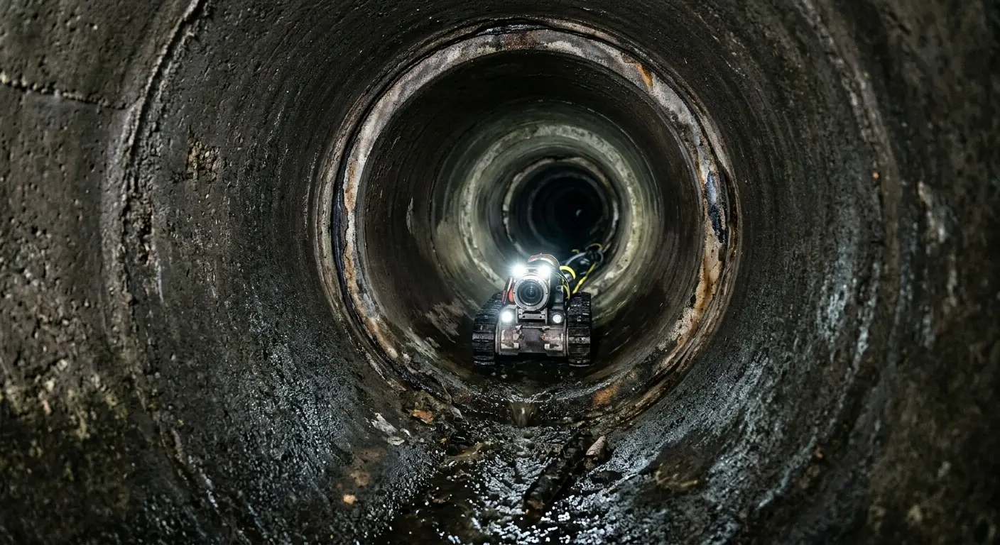 Robotic sewer camera inspecting pipe interior for Drain Snake Service in Berea